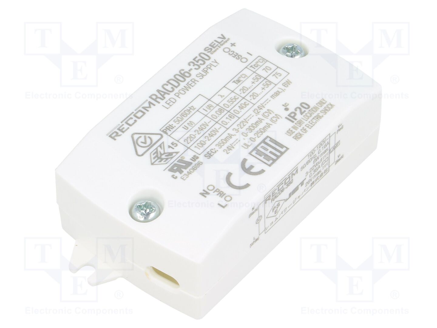 RECOM RACD06-350 LED-verkkolaite 6W 350mA 3-22VDC