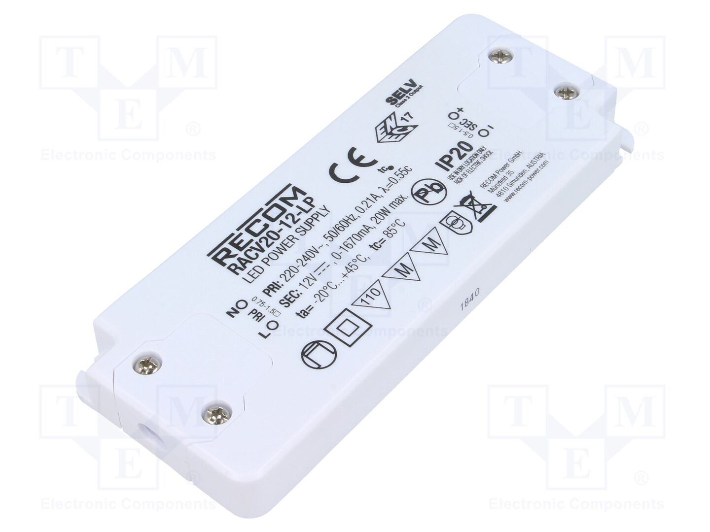 RECOM RACV20-12-LP LED-virtalähde 20W 12VDC 1670mA