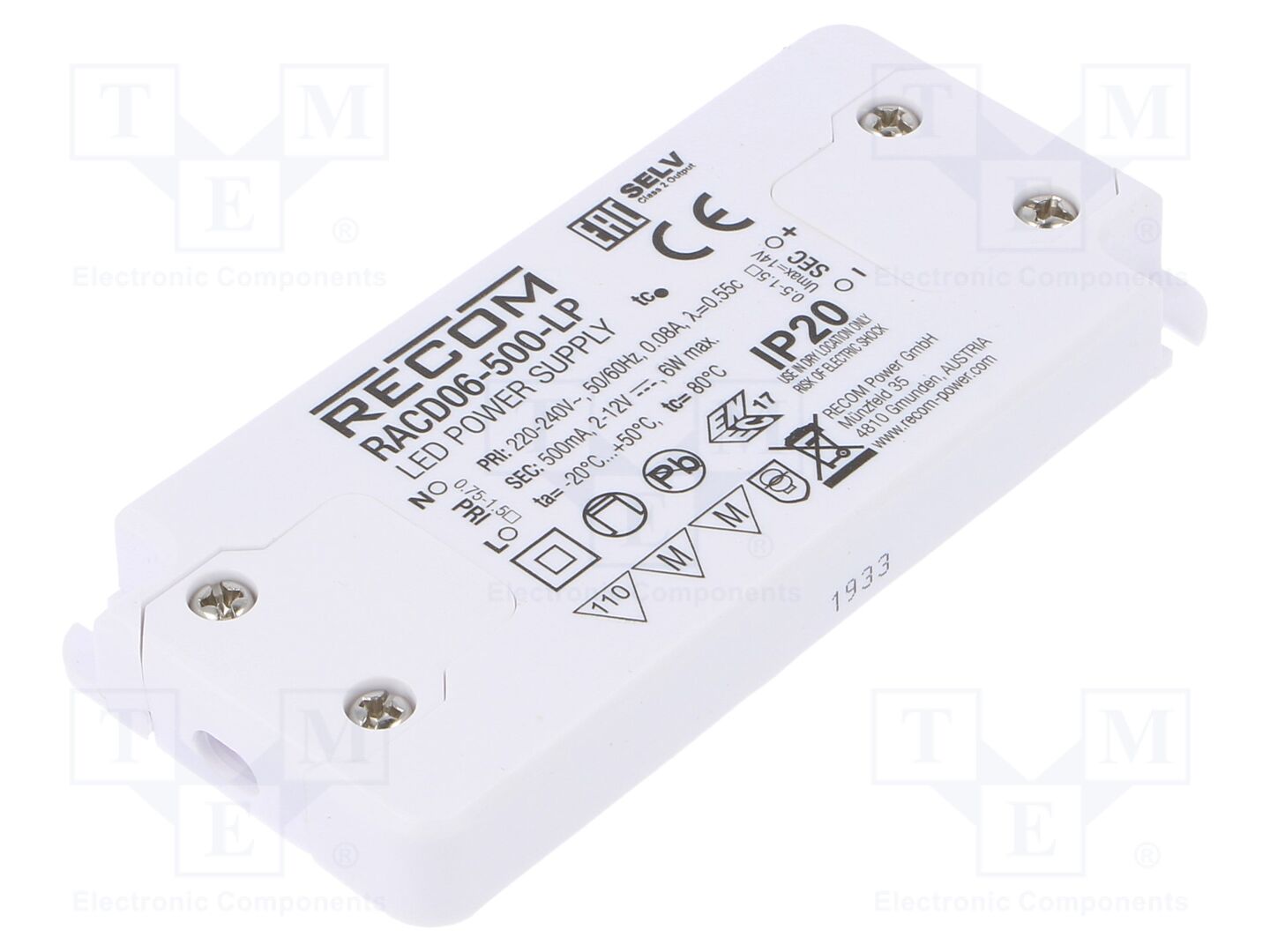 RECOM RACD06-500-LP LED-virtalähde 6W 500mA 2-12VDC