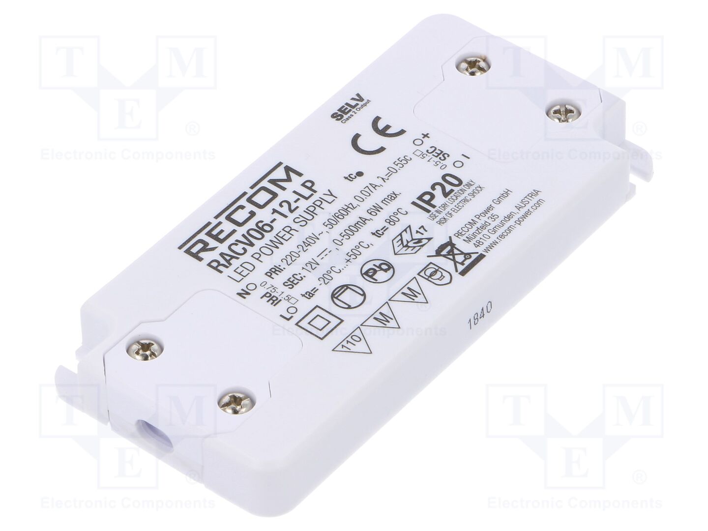 RECOM RACV06-12-LP LED-virtalähde 6W 12VDC 500mA