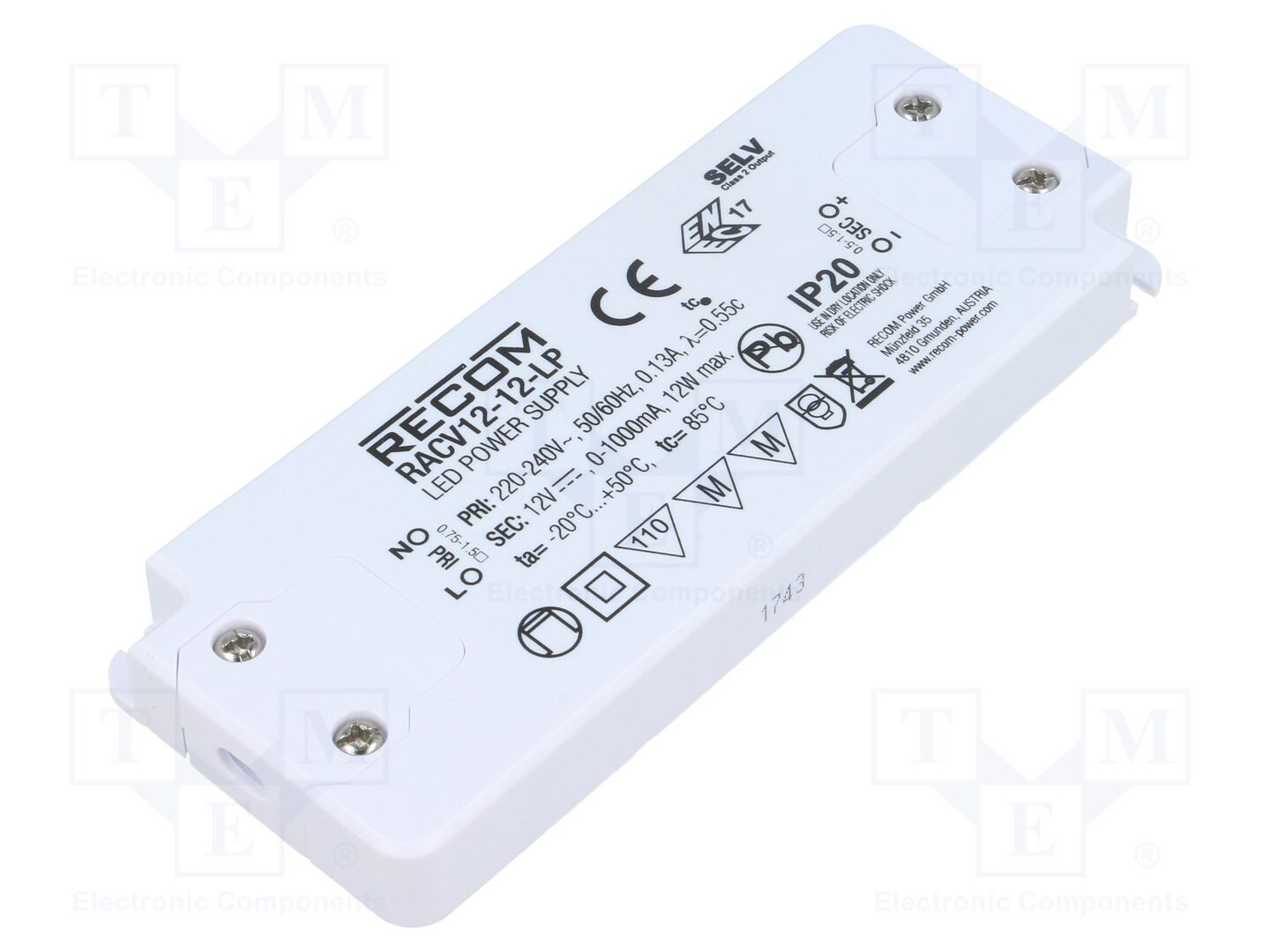 RECOM RACV12-12-LP LED-virtalähde 12W 12VDC 1000mA
