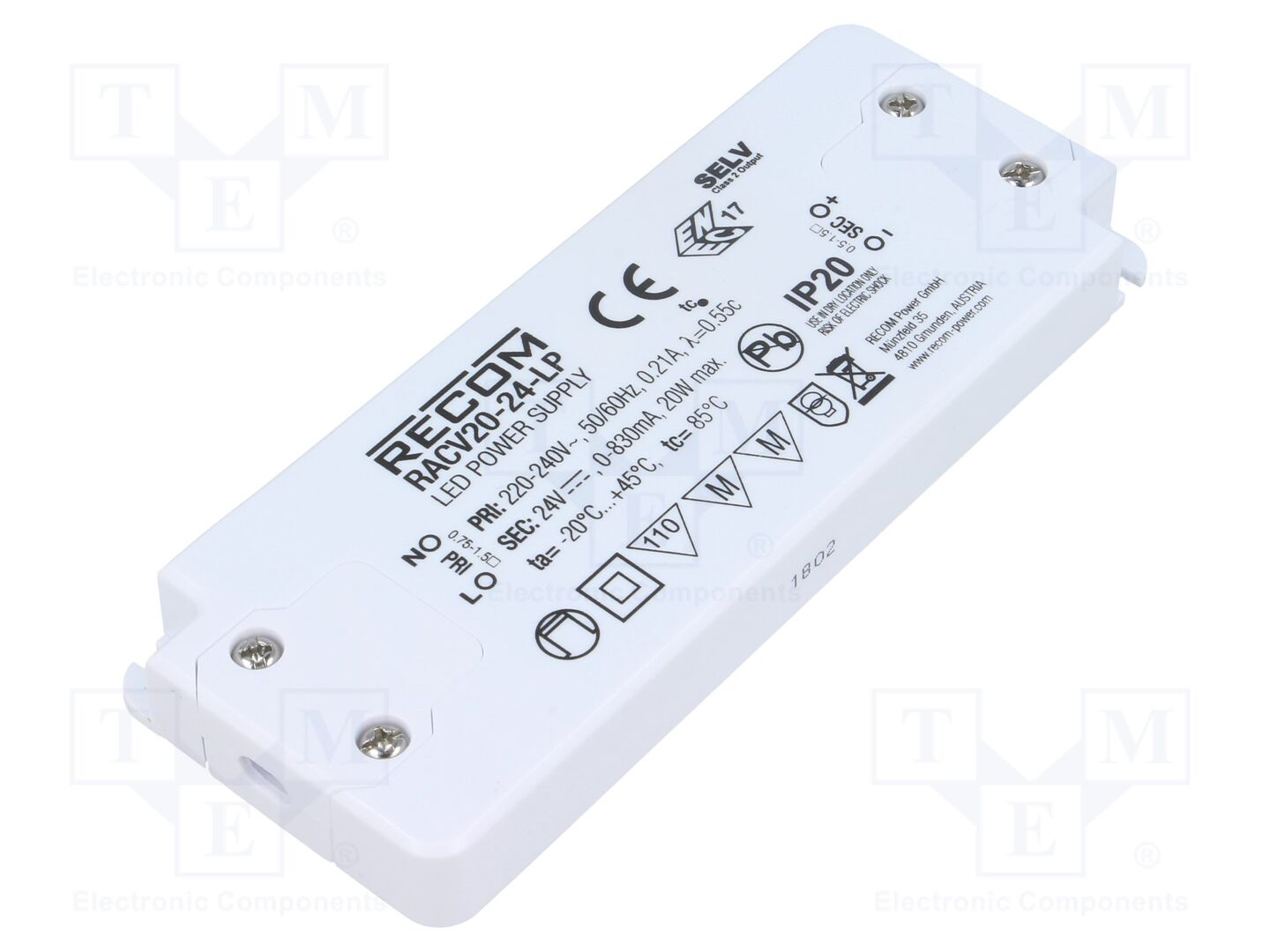 RECOM RACV20-24-LP LED-virtalähde 20W 24VDC 830mA