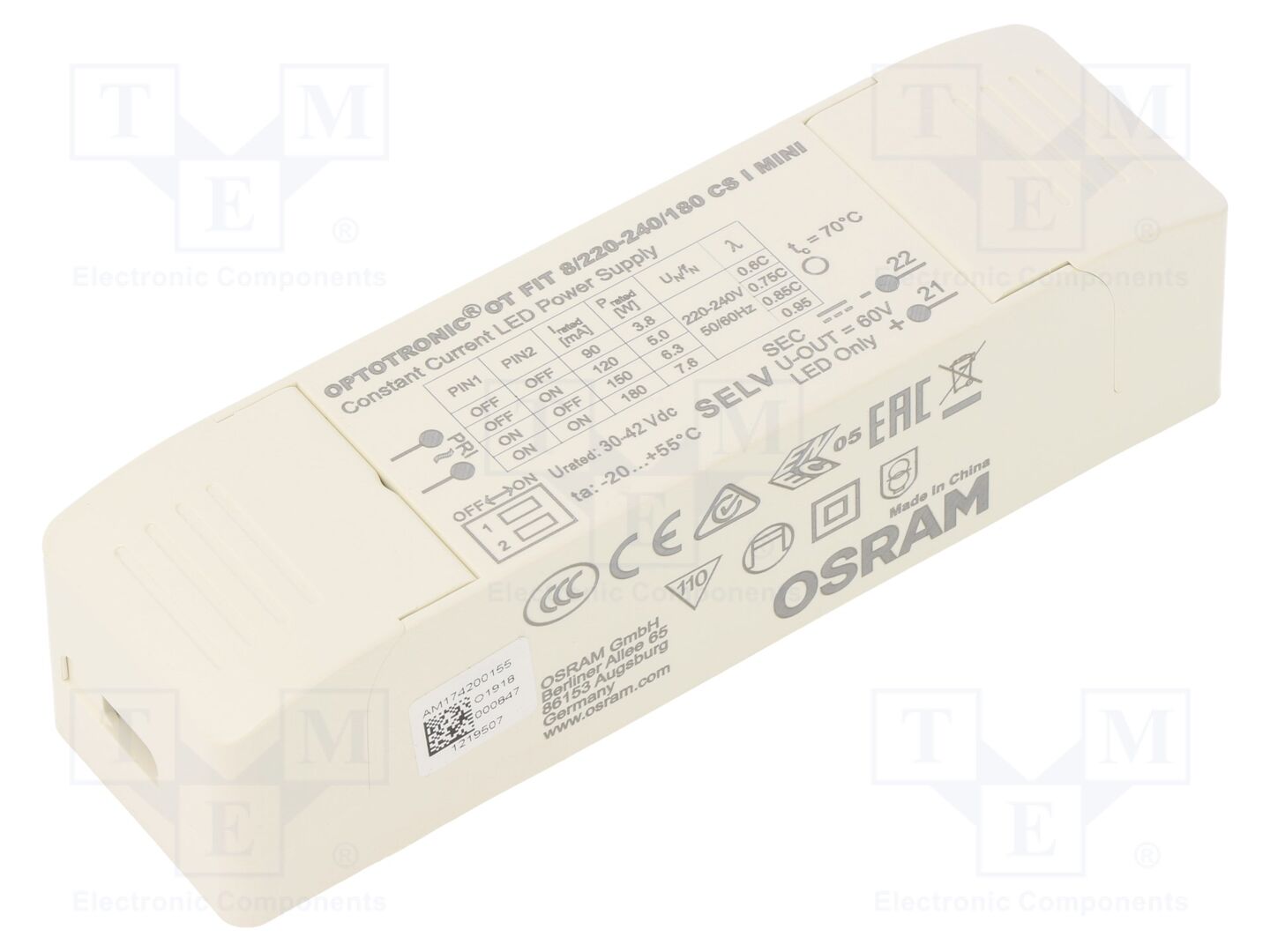 ams OSRAM OT FIT 8/220-240/180 CS I MINI LED-virtalähde 7.6W 30-42VDC