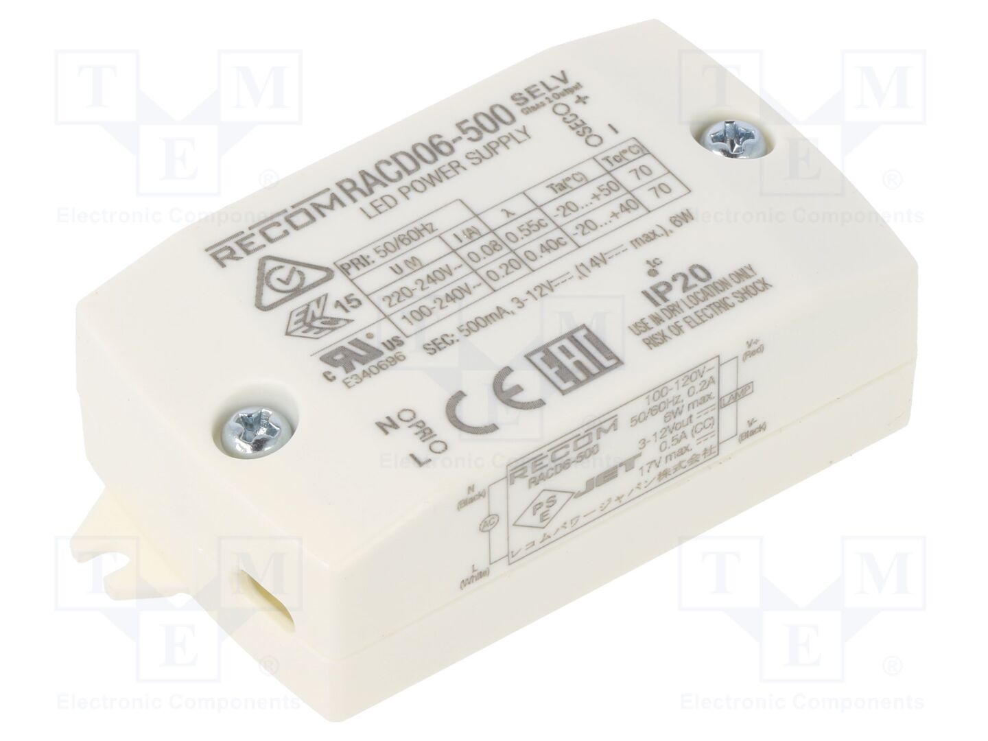 RECOM RACD06-500 LED-verkkolaite 6W 3-12VDC 500mA