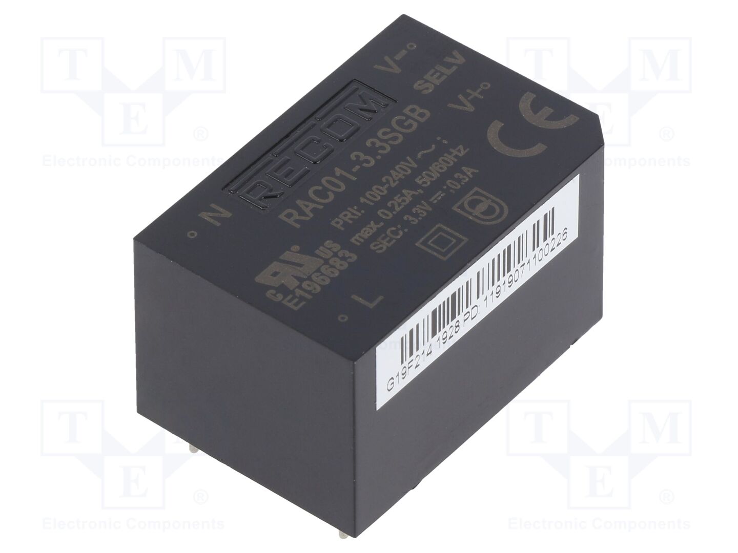 RECOM RAC01-3.3SGB AC/DC-muunnin 1W, 3.3VDC