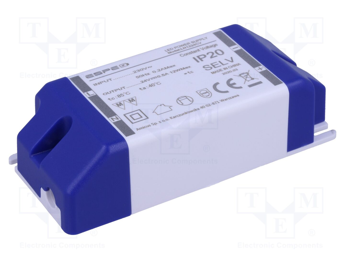 ESPE LN1224CV LED-virtalähde 12W 24VDC 500mA