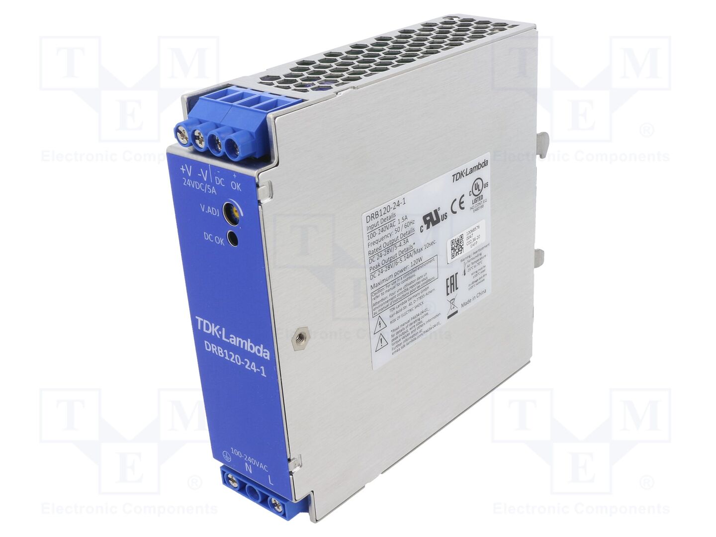 TDK-LAMBDA DRB120-24-1 DIN-kiskoon asennettava kytkentäsähkölaite 120W 24VDC