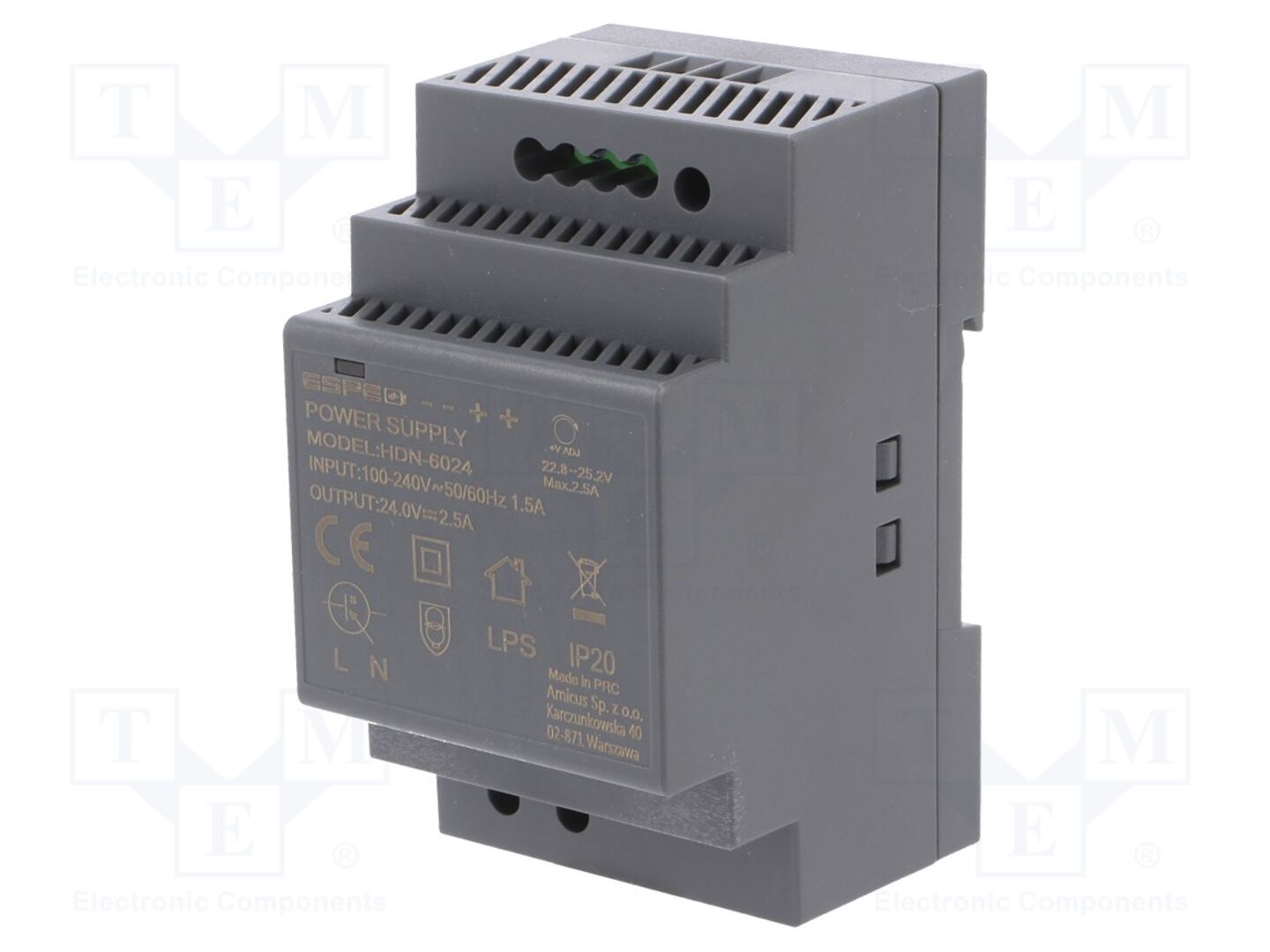 ESPE HDN-6024 DIN-kiskoon asennettava kytkentävirtalähde 60W 24VDC