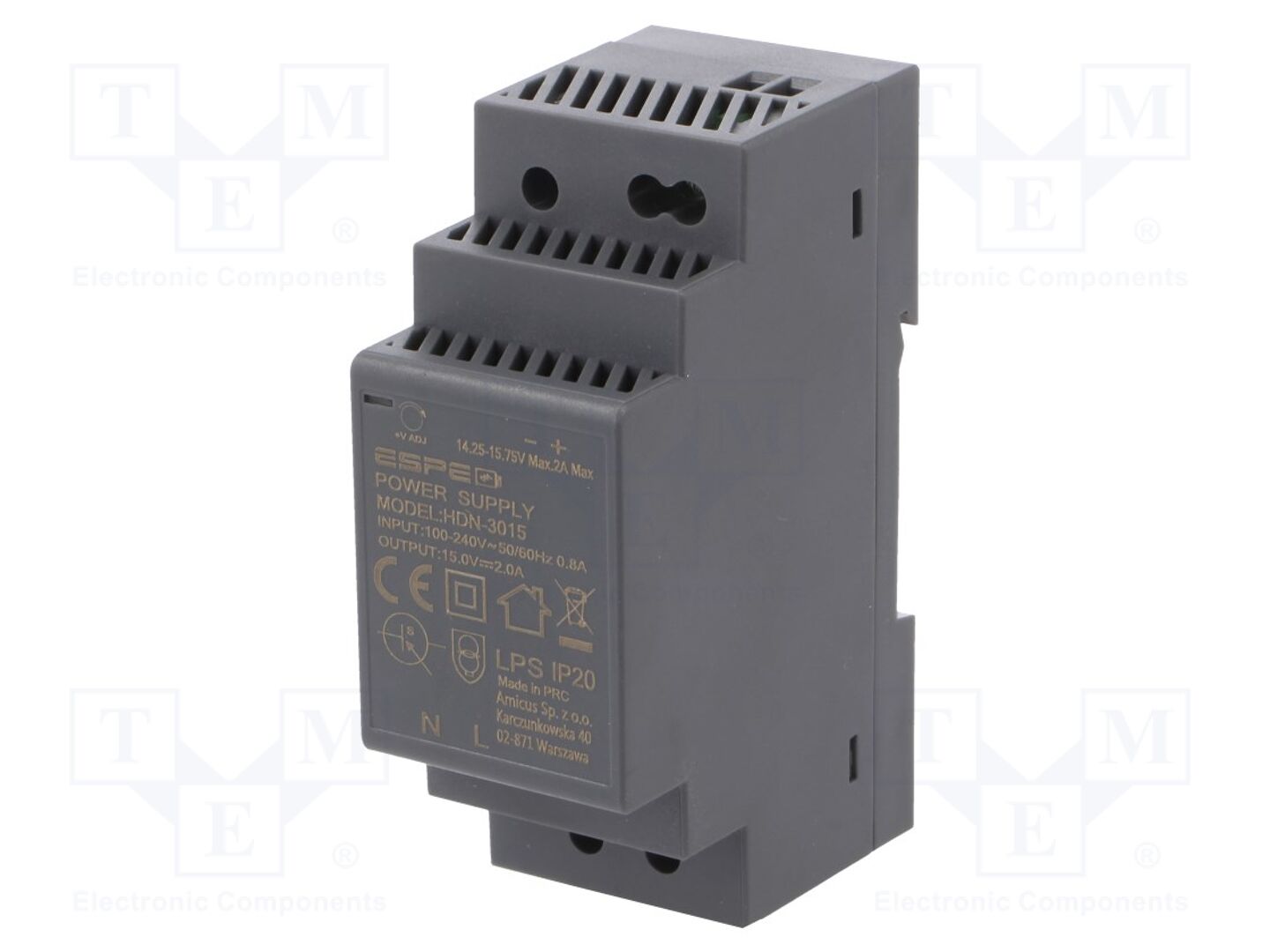 ESPE HDN-3015 DIN-kiskoon asennettava kytkentävirtalähde 30W 15VDC 2A