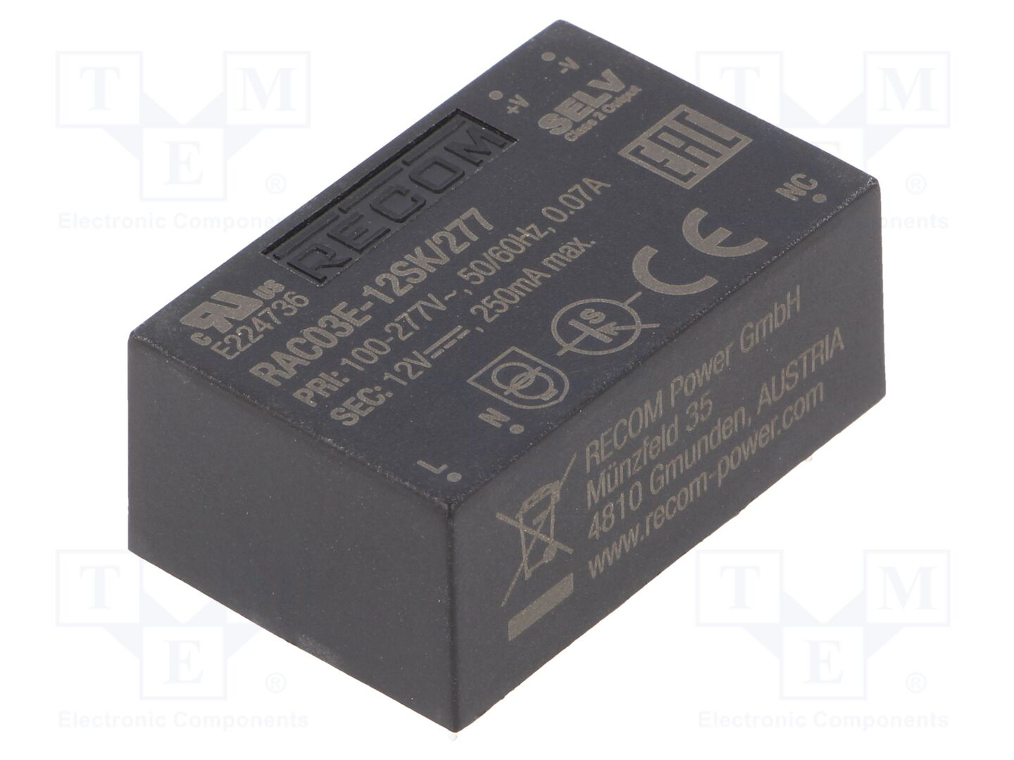 RECOM RAC03E-12SK/277 AC/DC-muunnin 3W