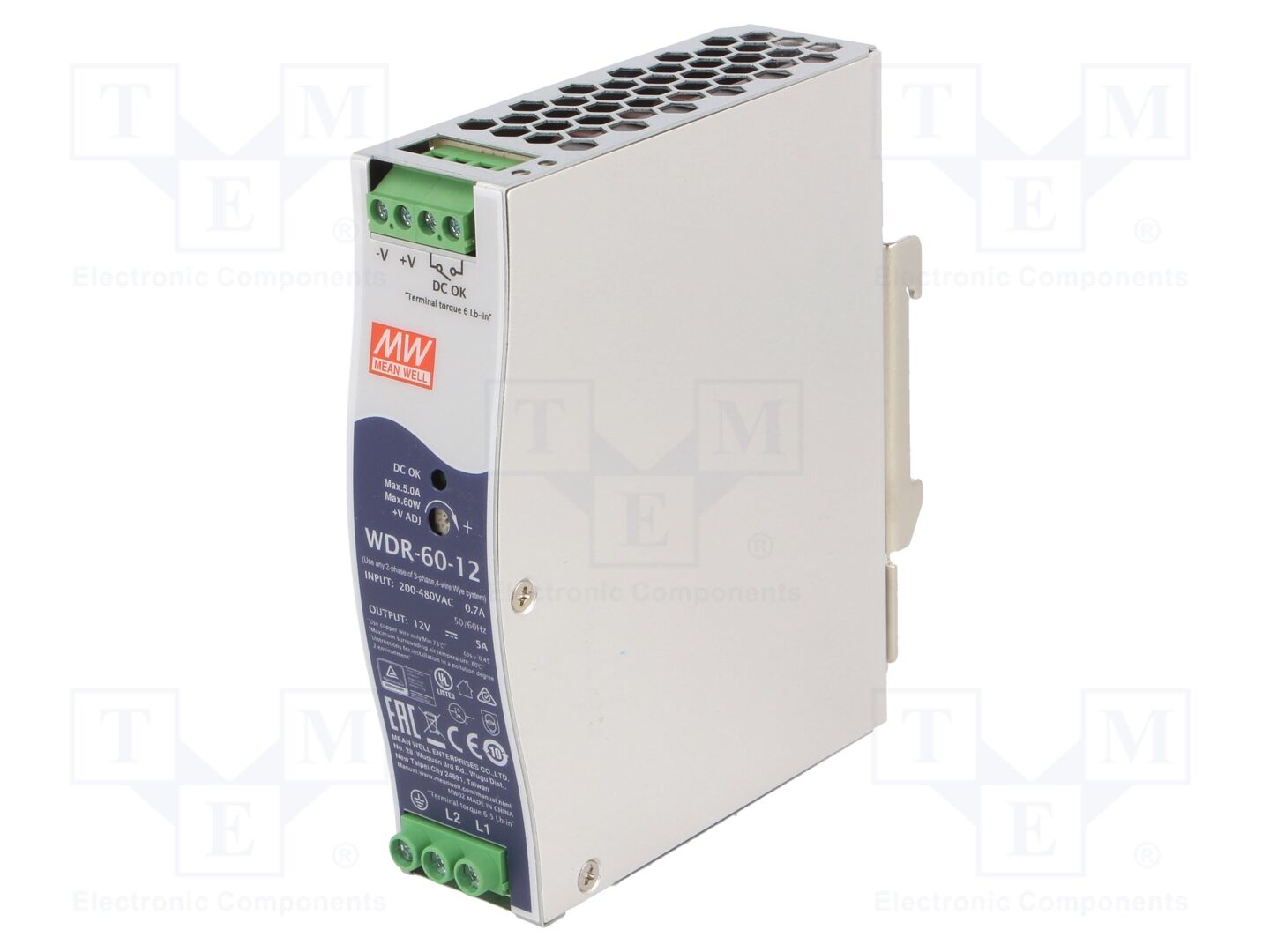 MEAN WELL WDR-60-12 DIN-kiskoon asennettava kytkentäsähkönsyöttö 60W 12VDC