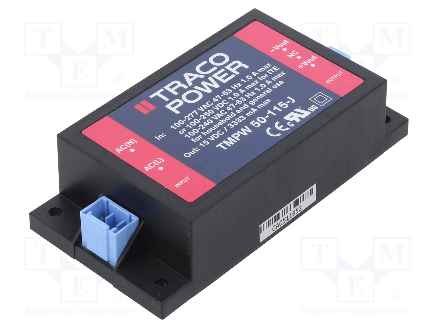 TRACO POWER TMPW50-115-J Sisäänrakennettu kytkentävirtalähde 50W 15VDC
