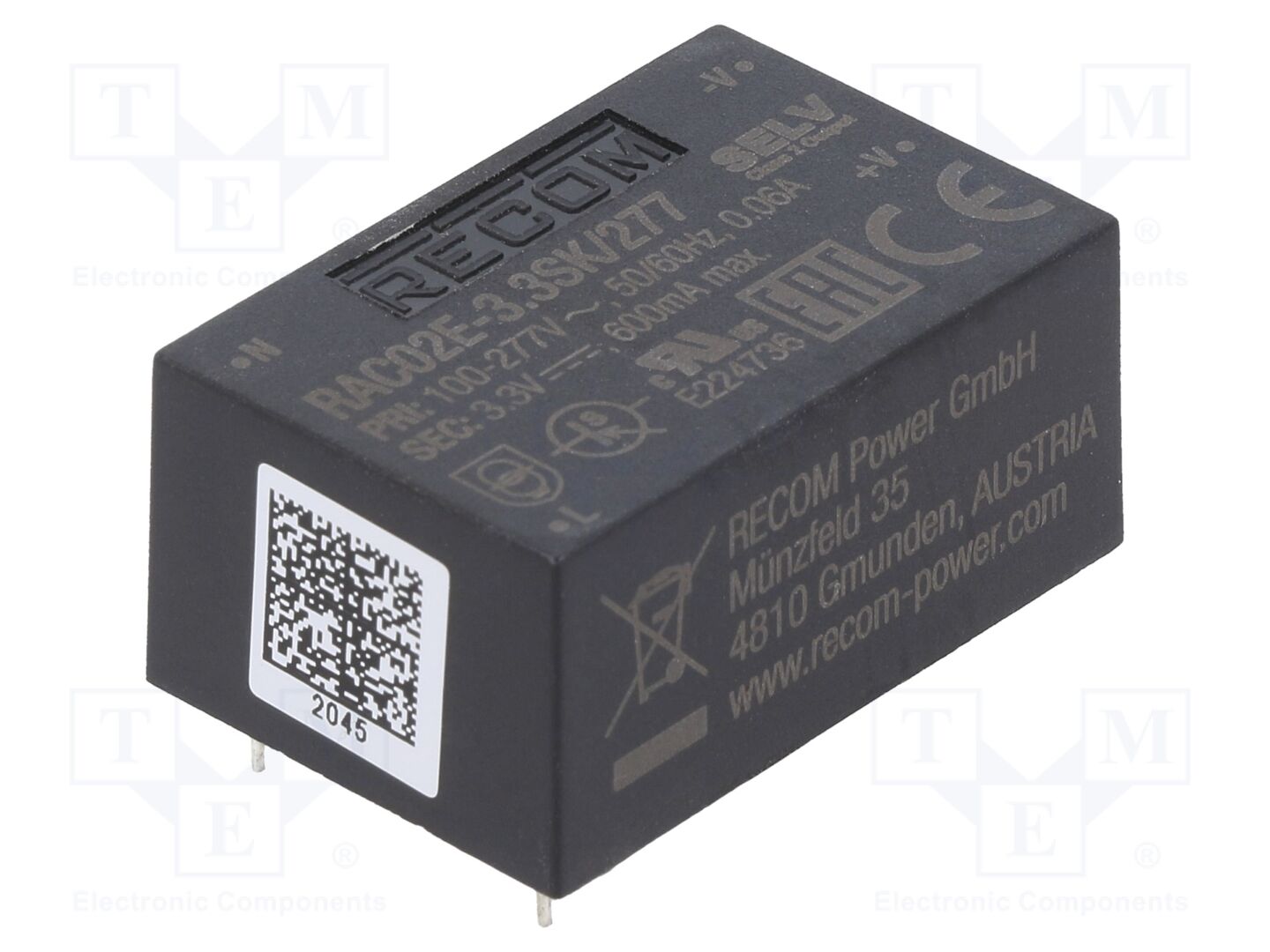 RECOM RAC02E-3.3SK/277 AC/DC-muunnin 2W