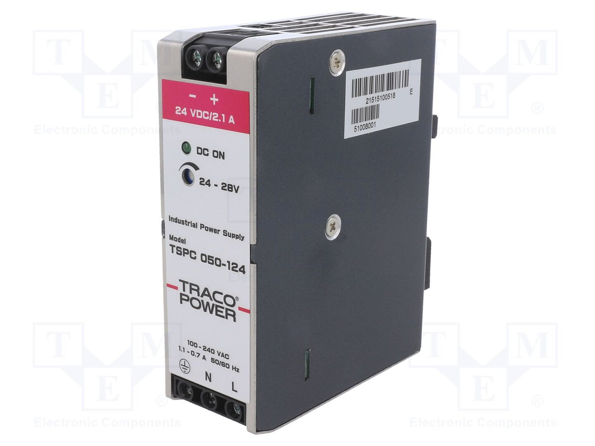 TRACO POWER TSPC050-124 DIN-kiskoon asennettava kytkentäsähkönsyöttö 50W 24VDC