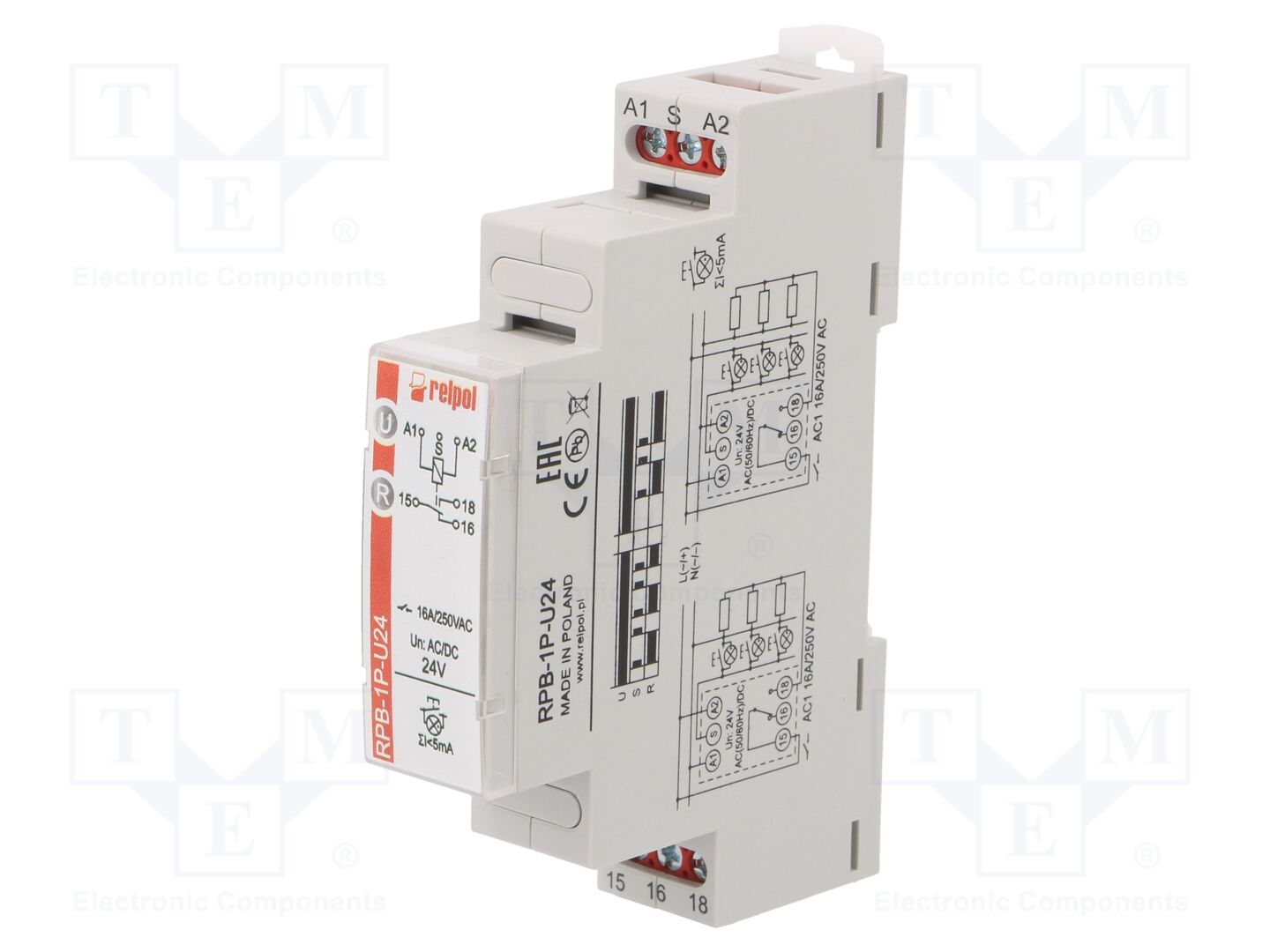 RELPOL RPB-1P-U24 Asennusrele 16A