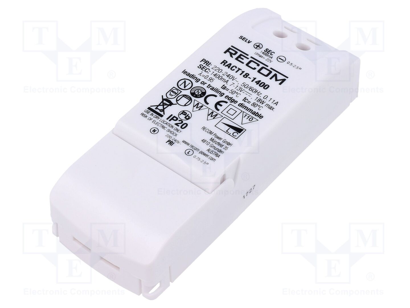 RECOM RACT18-1400 LED-virtalähde 18W 6,5-13VDC 1400mA