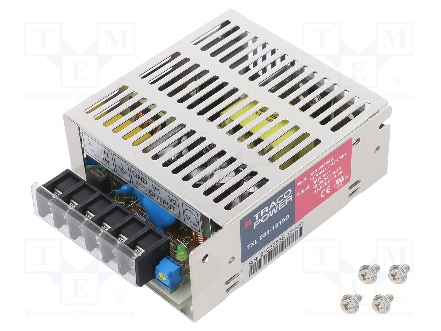 TRACO POWER TXL035-1515D Sisäänrakennettu kytkentävirtalähde 35W 15VDC