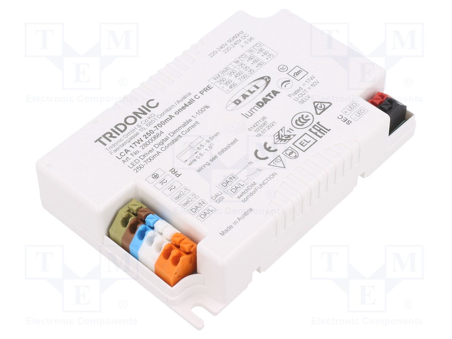 TRIDONIC LCA 17W 250-700MA ONE4ALL C PRE LED-virtalähde 15-50VDC