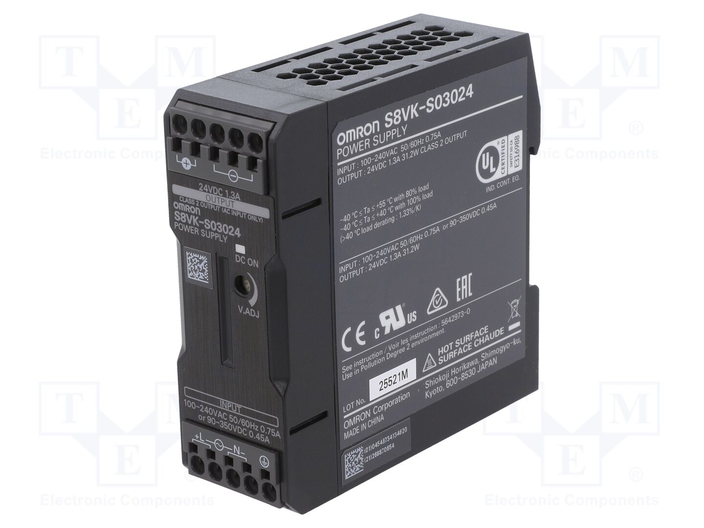 OMRON S8VK-S03024 DIN-kiskoon asennettava kytkentävirtalähde 30W 24VDC