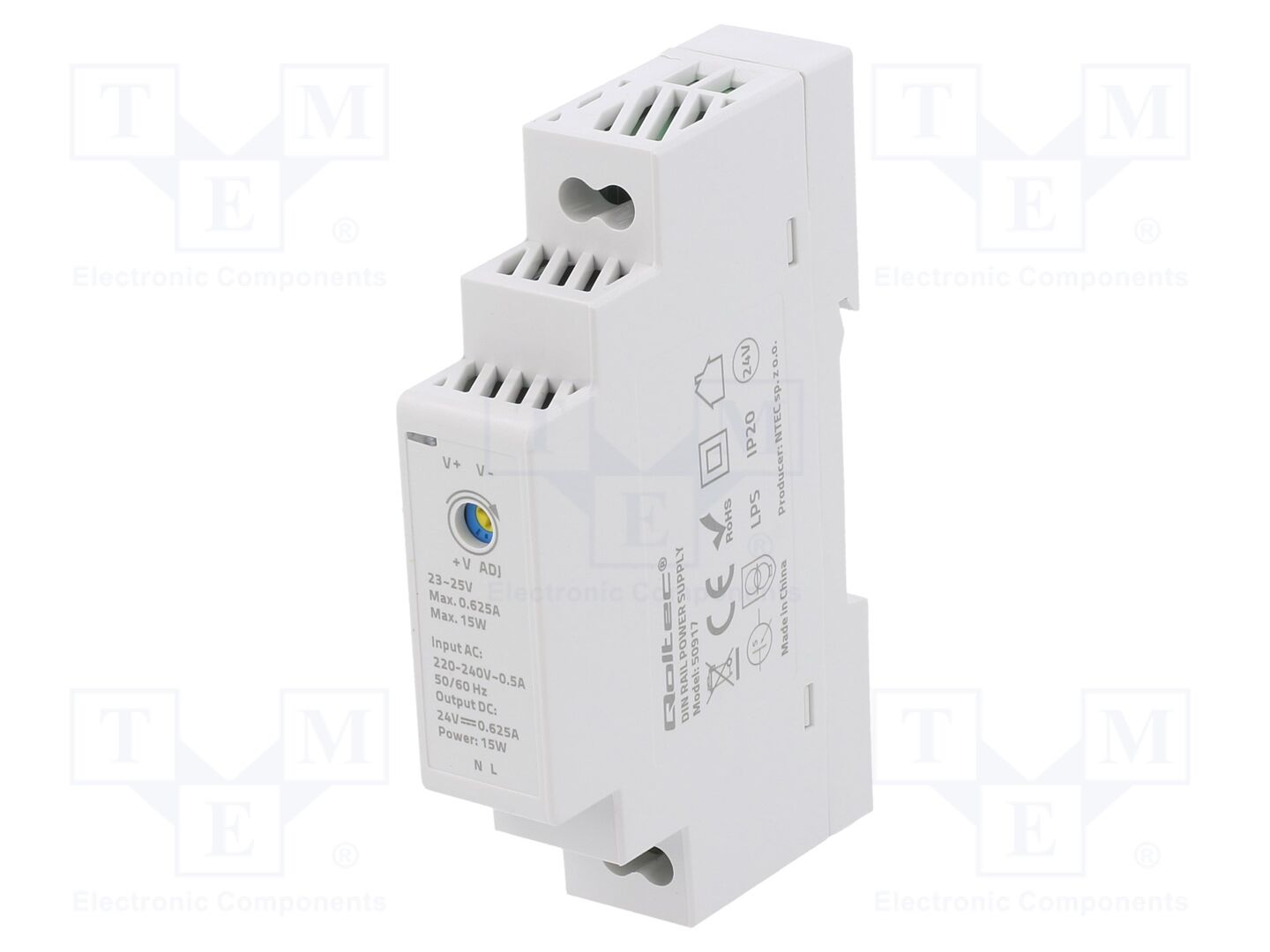 QOLTEC 50917 DIN-kiskoon asennettava kytkentävirtalähde 15W 24VDC