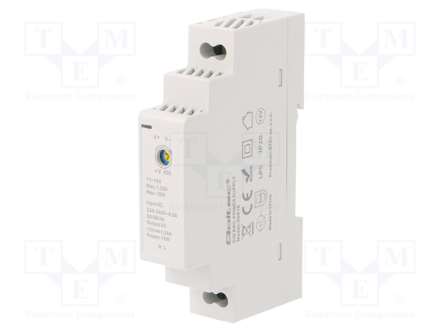 QOLTEC 50916 DIN-kiskoon asennettava kytkentävirtalähde 15W 12VDC 1,25A