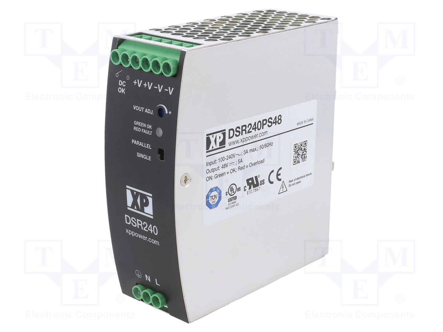 XP POWER DSR240PS48 DIN-kiskoon kiinnitettävä kytkentäsähkönsyöttö 240W 48VDC