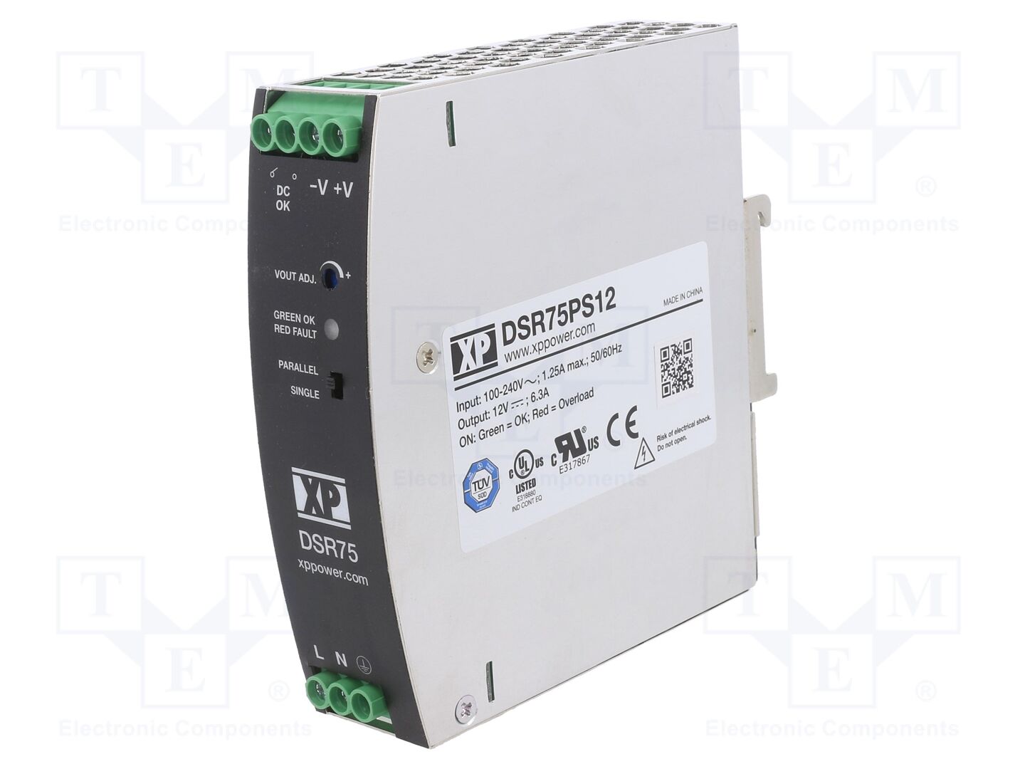 XP POWER DSR75PS12 DIN-kiskoon asennettava kytkentävirtalähde 75W 12VDC