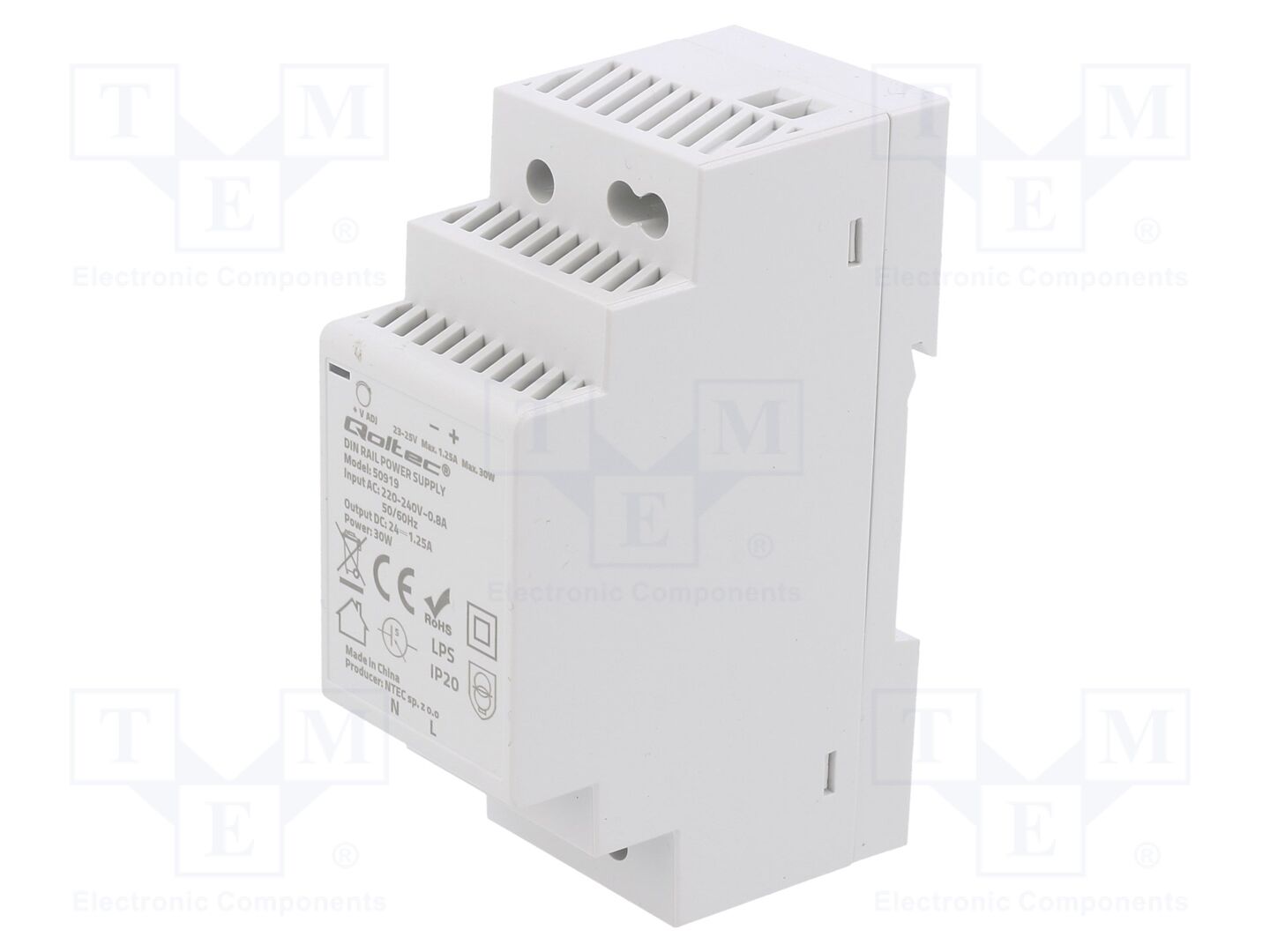 QOLTEC 50919 DIN-kiskoon asennettava kytkentäsähkönsyöttö 30W 24VDC