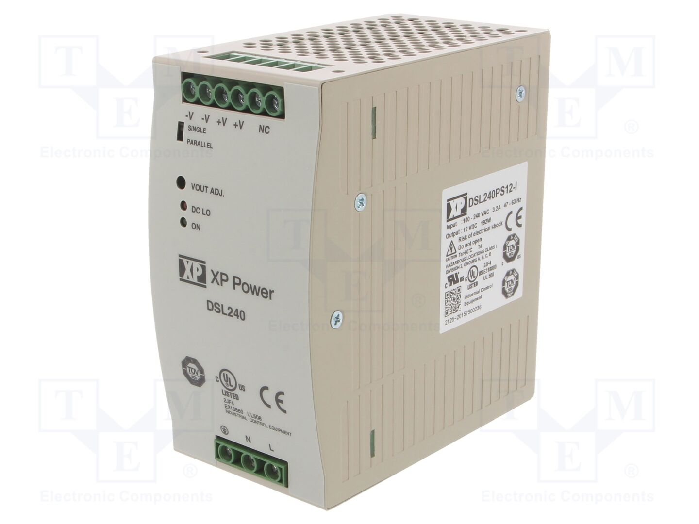 XP POWER DSL240PS12-I DIN-kiskoon asennettava kytkentäsähkönsyöttö 240W 12VDC