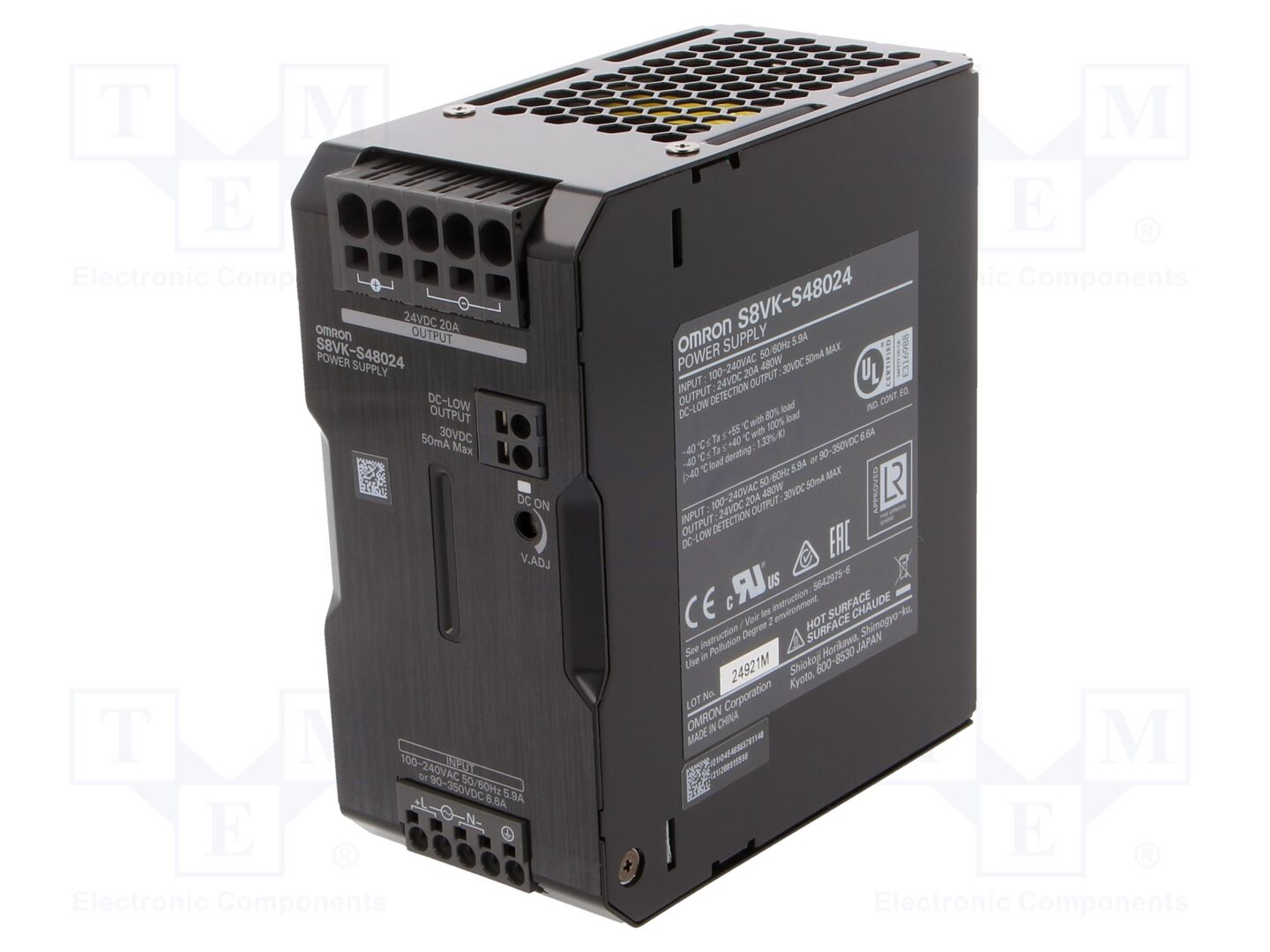 OMRON S8VK-S48024 DIN-kiskoon asennettava kytkentävirtalähde 480W 24VDC 20A