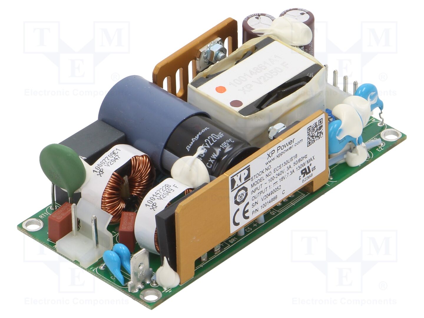 XP POWER ECS130US18 Avoimen kehyksen kytkentäsähkönsyöttö 130W 18VDC
