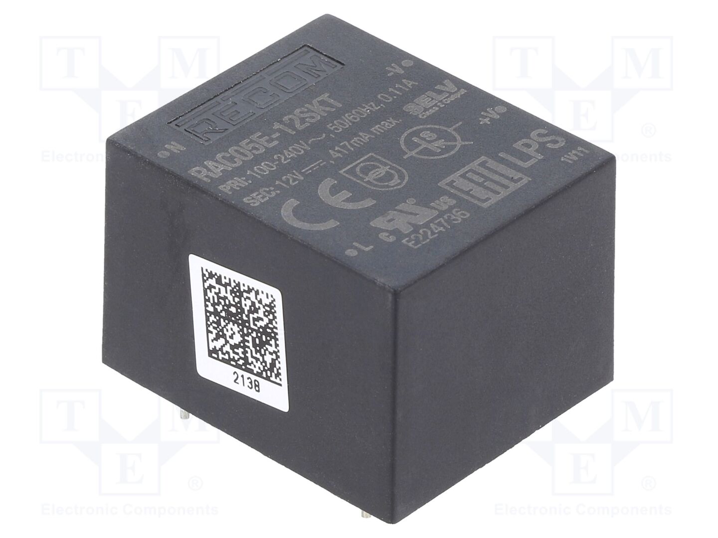 RECOM RAC05E-12SKT AC/DC-muunnin 5W