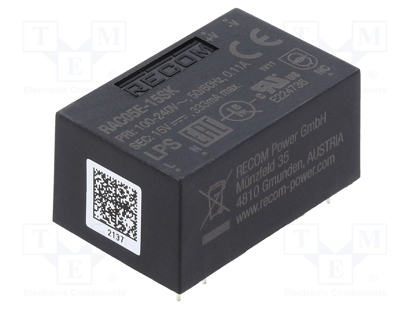 RECOM RAC05E-15SK AC/DC-muunnin 5W