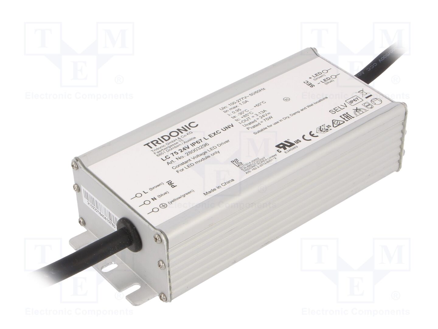TRIDONIC LC 75W 24V IP67 L EXC UNV LED-virtalähde 75W 24VDC