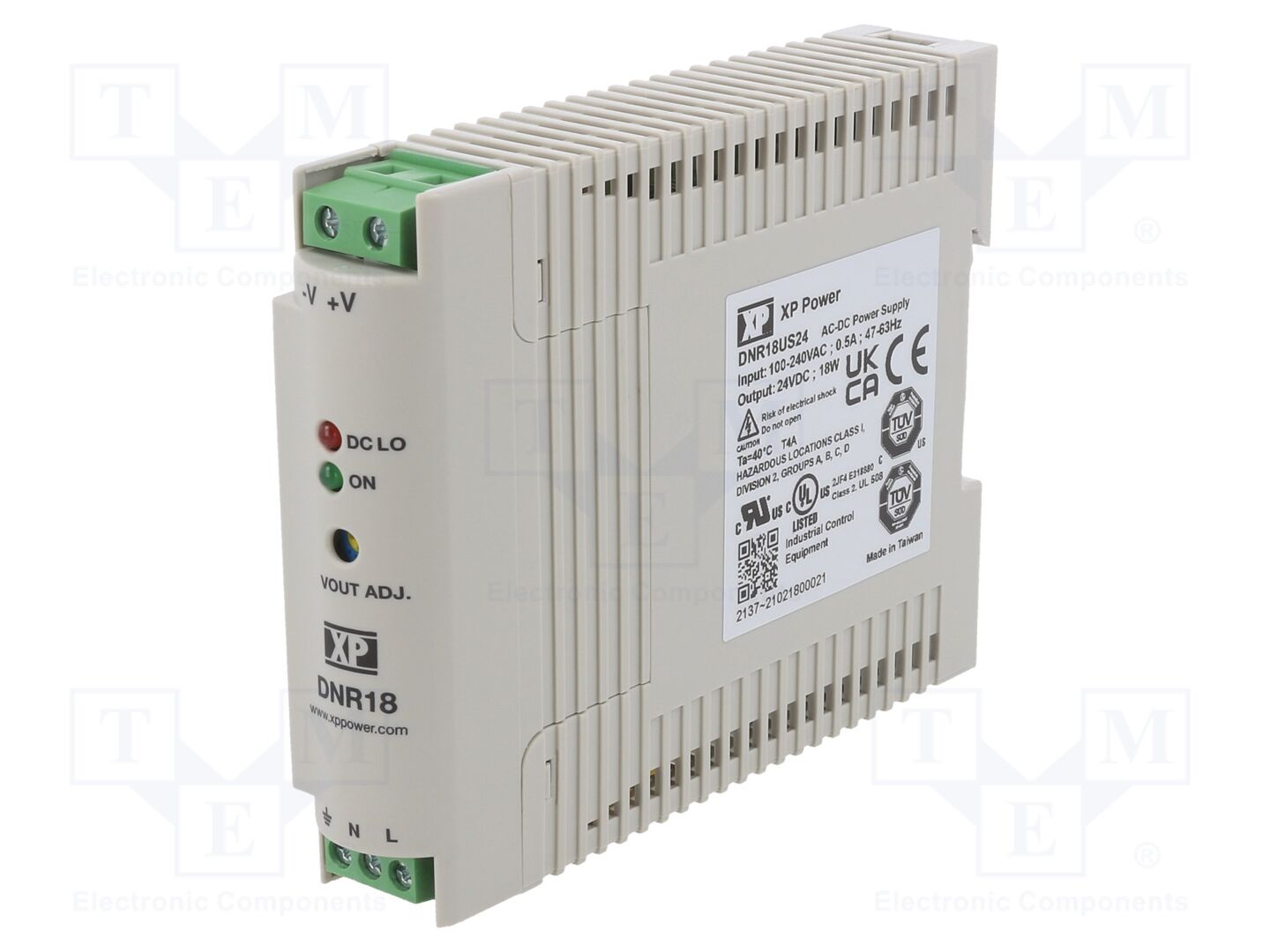 XP POWER DNR18US24 DIN-kiskoon asennettava kytkentävirtalähde 18W 24VDC