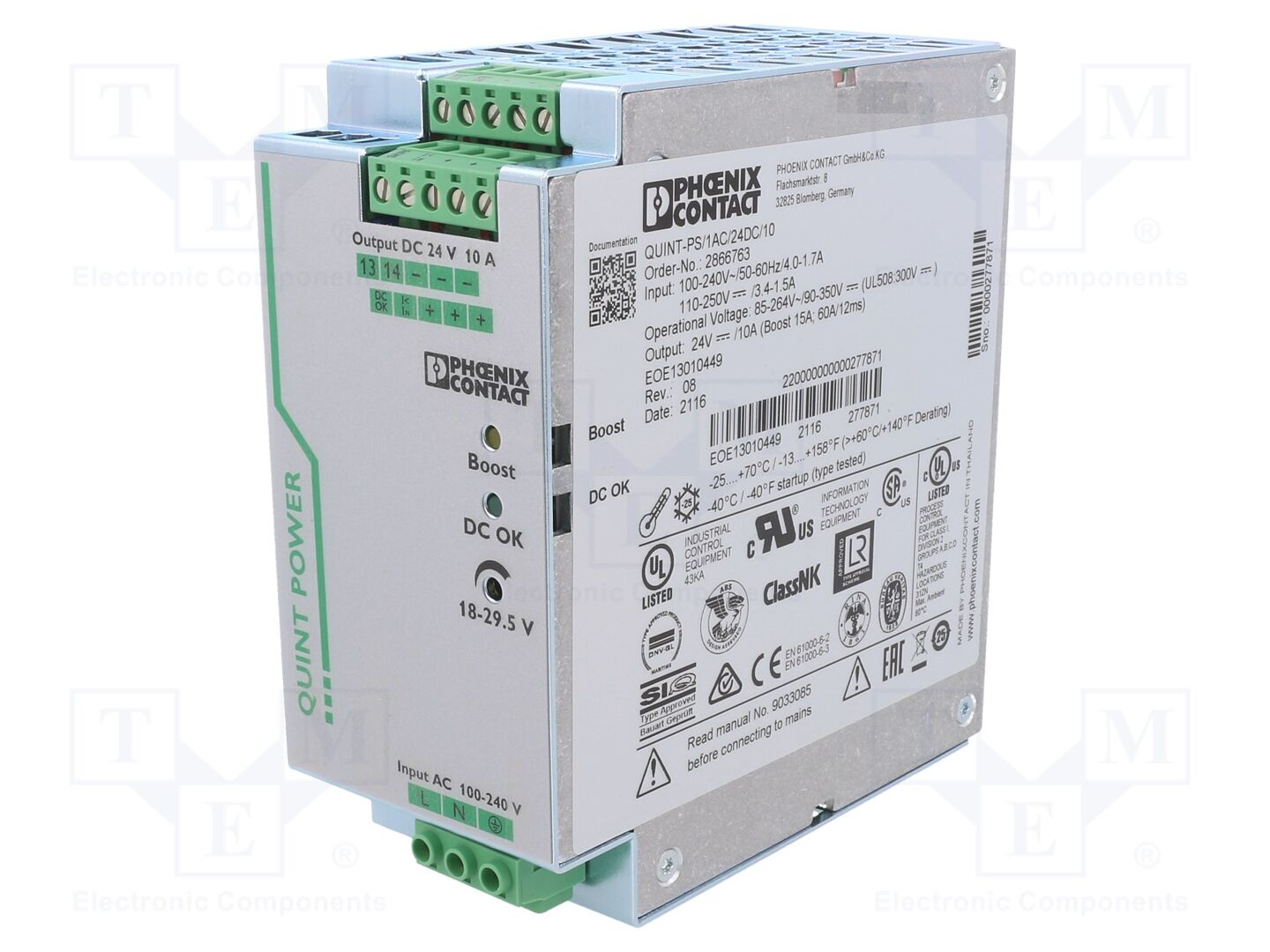 PHOENIX CONTACT QUINT-PS/1AC/24DC Kytkentäsähkölaite DIN-kiskoon 240W 24VDC 10A