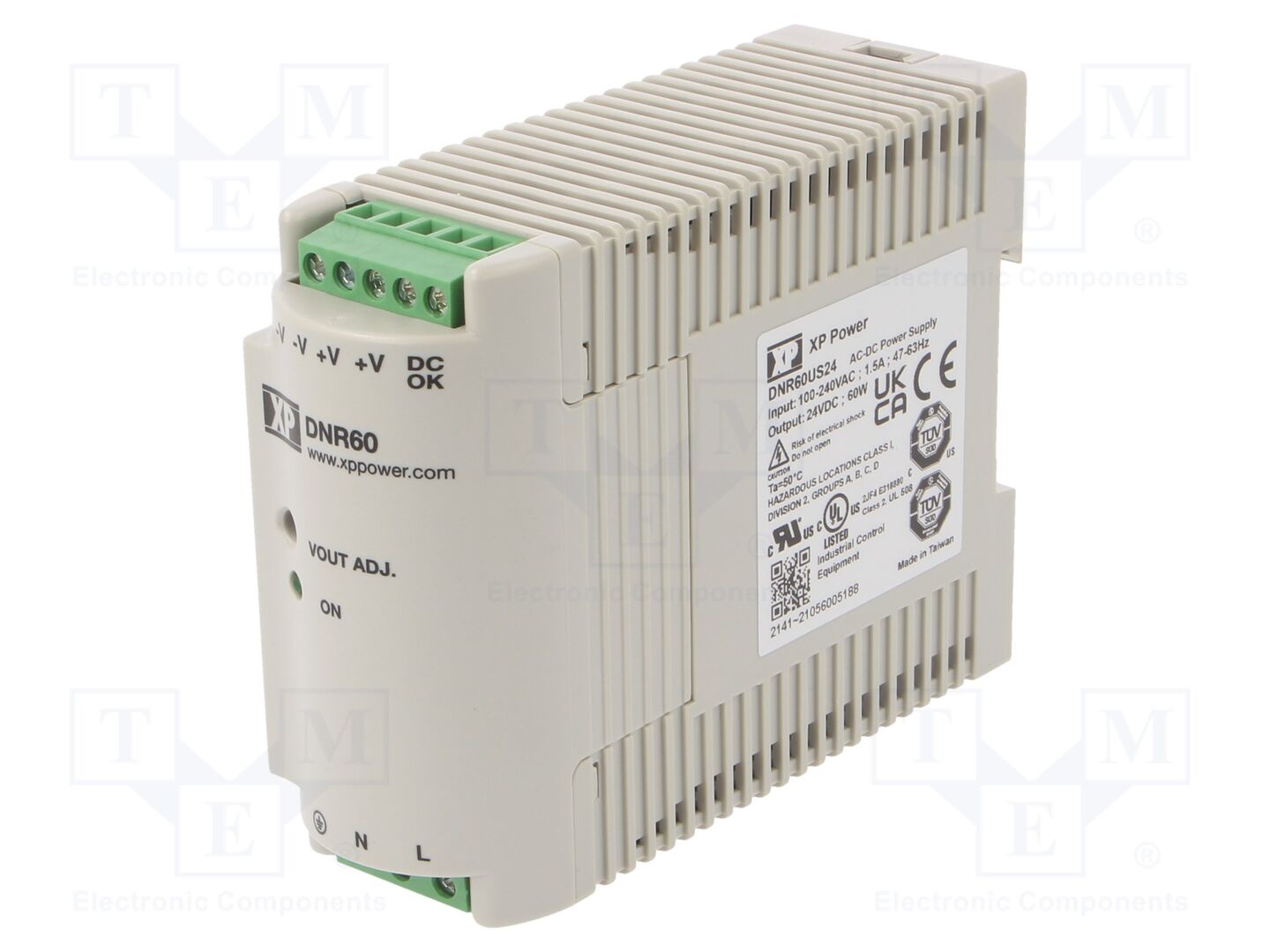 XP POWER DNR60US24 DIN-kiskoon asennettava kytkentäsähkönsyöttö 60W 24VDC