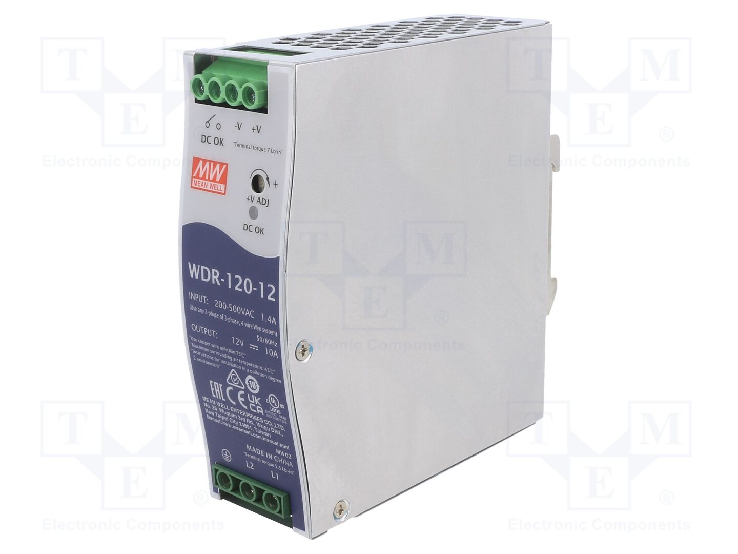MEAN WELL WDR-120-12 DIN-kiskoon asennettava kytkentäsähkölaite 120W 12VDC