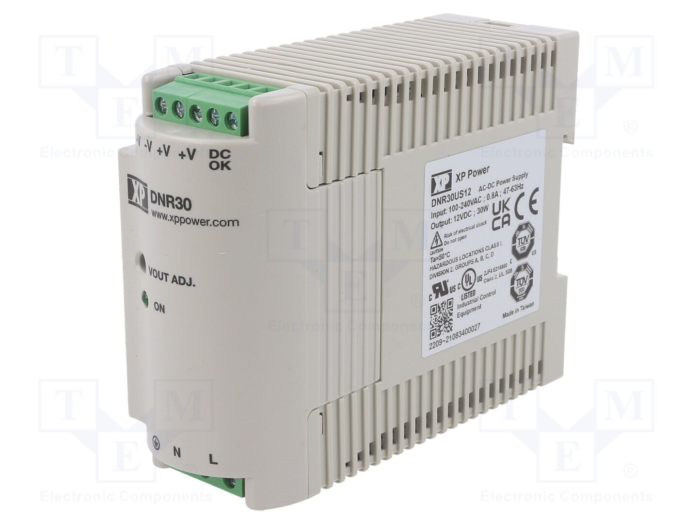 XP POWER DNR30US12 DIN-kiskoon asennettava kytkentäsähkönsyöttö 30W 12VDC