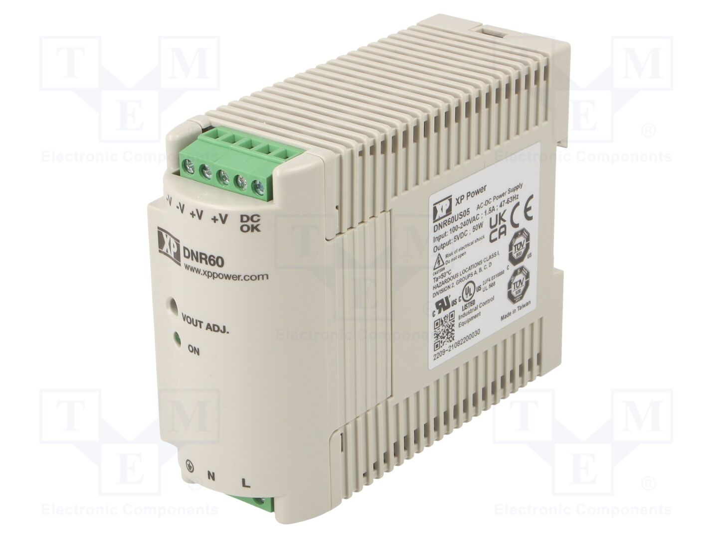 XP POWER DNR60US05 DIN-kiskoon asennettava kytkentäsähkönsyöttö 60W 5VDC