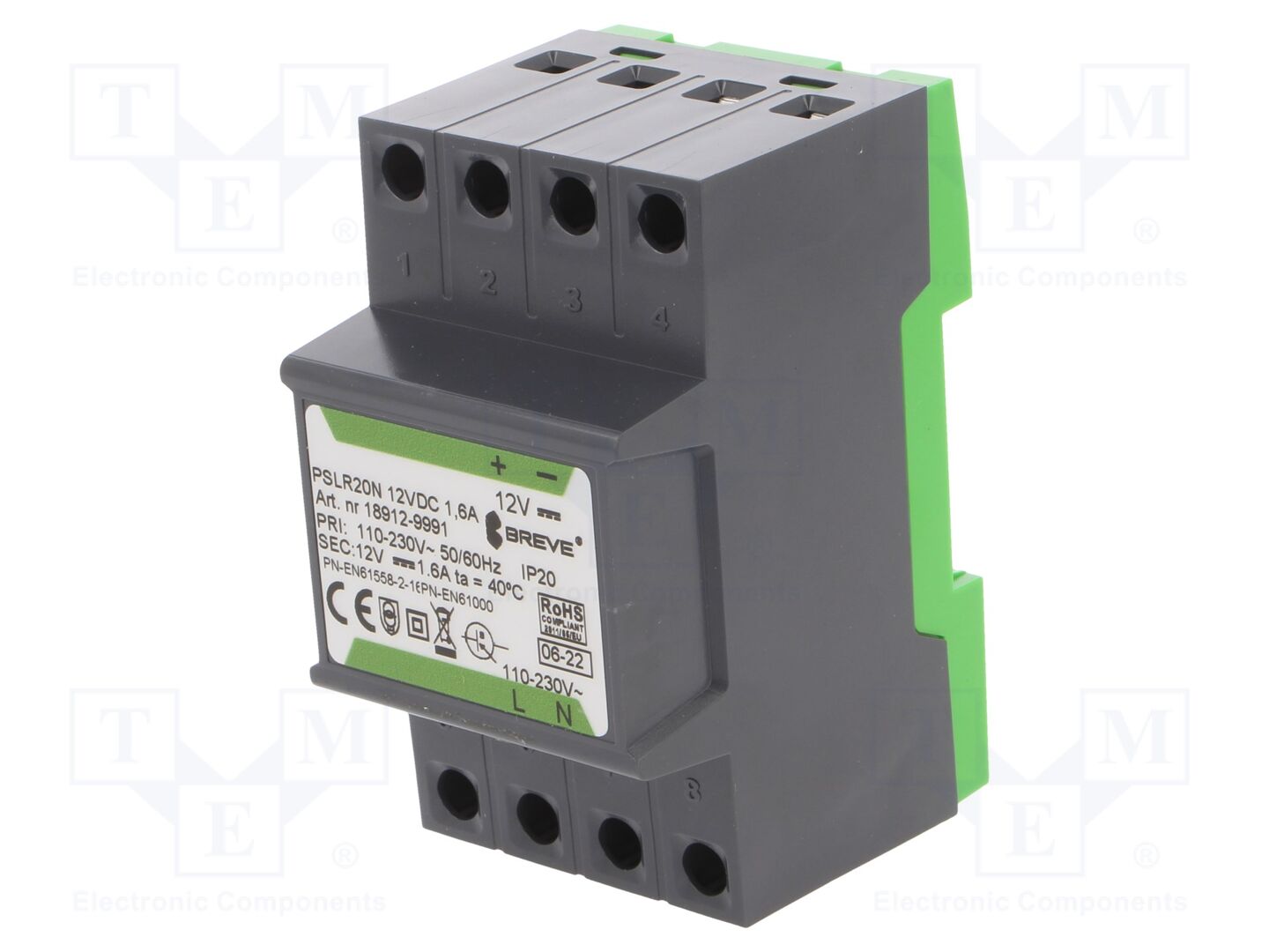 BREVE TUFVASSONS PSLR-20N-12 DIN-kiskoon asennettava kytkentävirtalähde 20W 12VDC