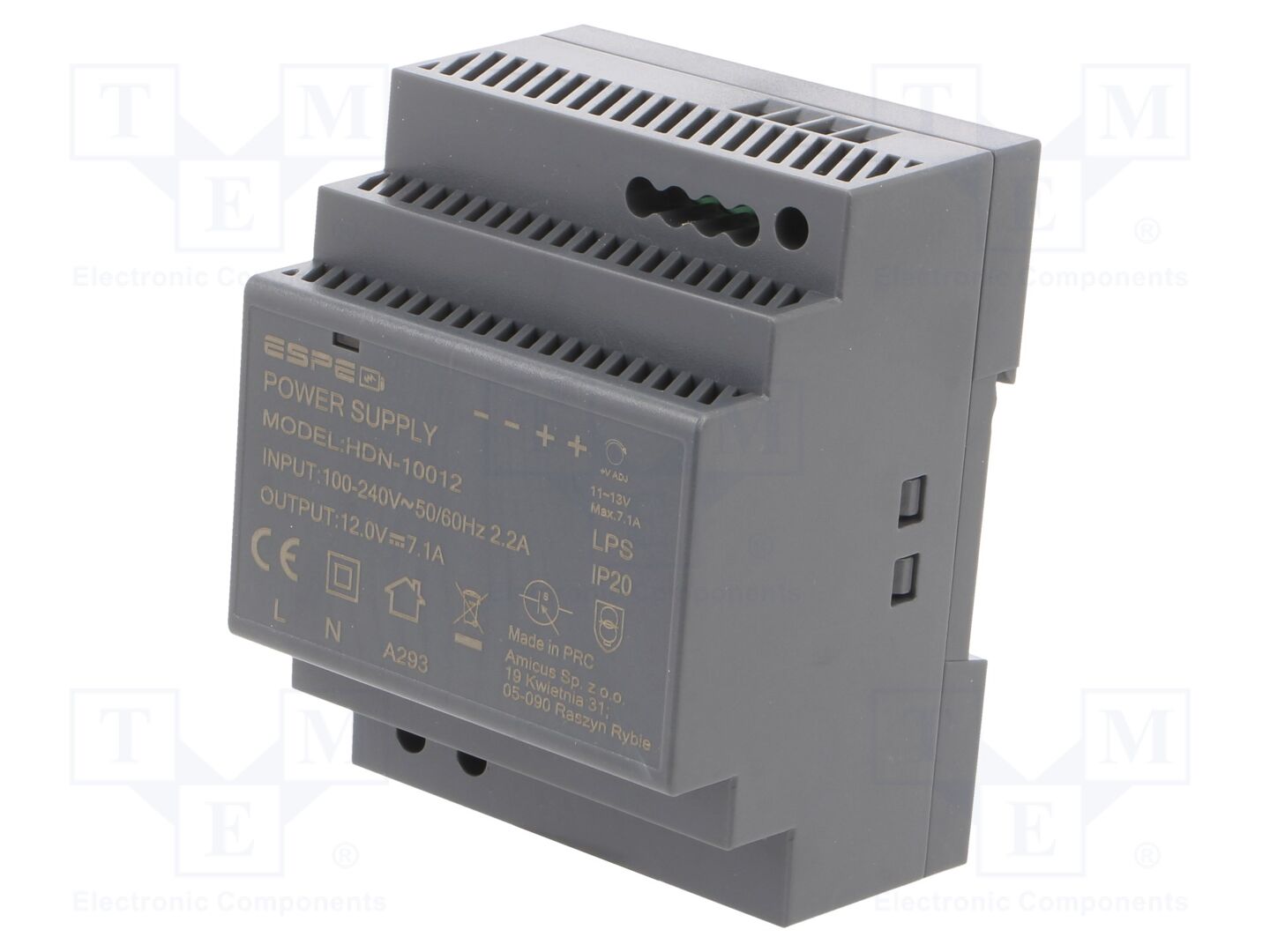 ESPE HDN-10012 DIN-kiskoon asennettava kytkentävirtalähde 90W 12VDC 7,1A