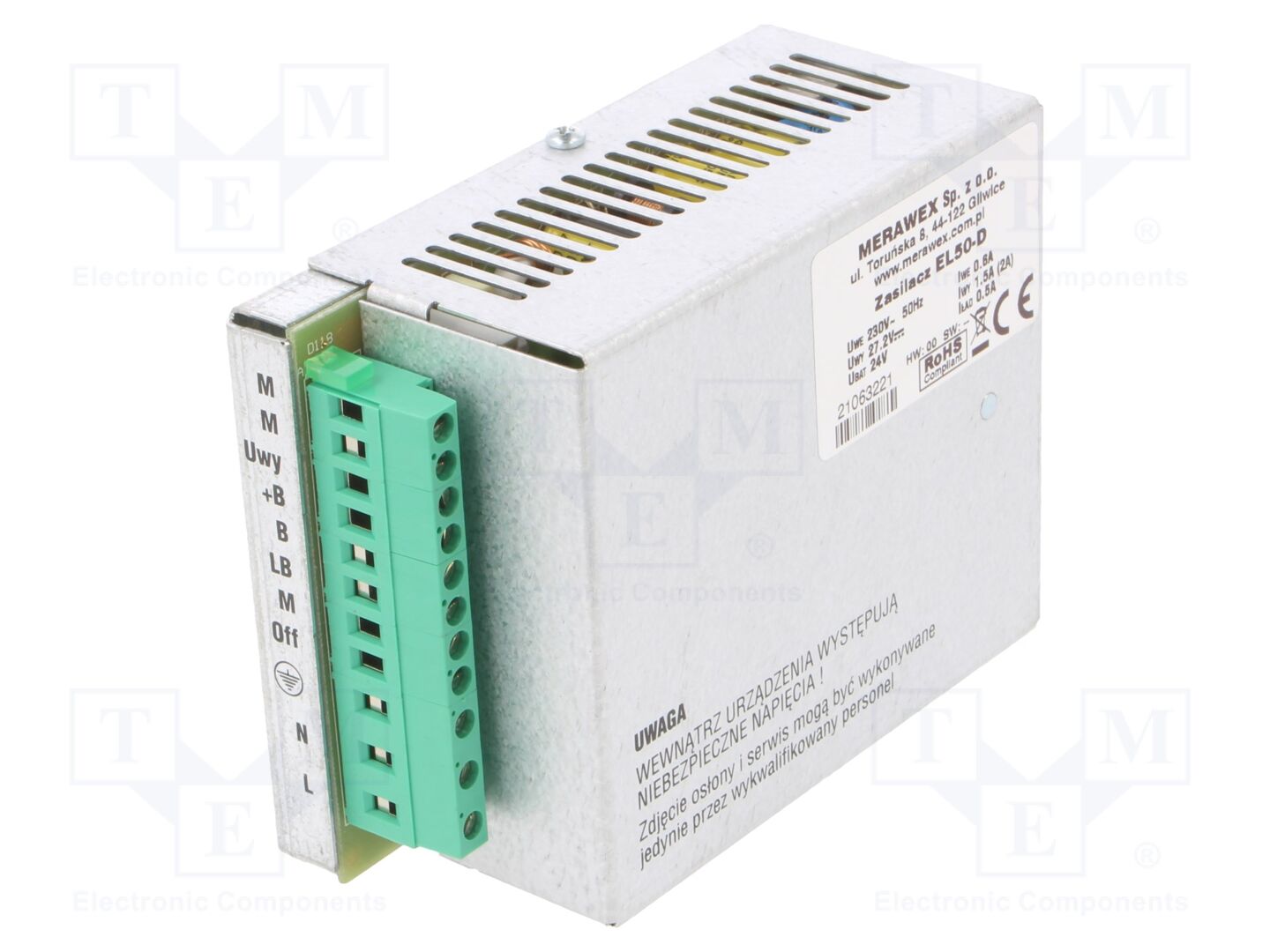 MERAWEX EL50-D DIN-kiskoon asennettava puskurivirtalähde 50W 26.4VDC 2A