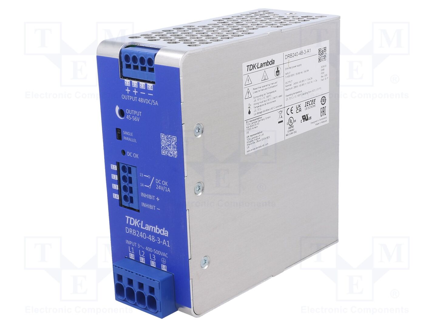 TDK-LAMBDA DRB240-48-3-A1 DIN-kiskokytketty kytkentävirtalähde 240W 48VDC