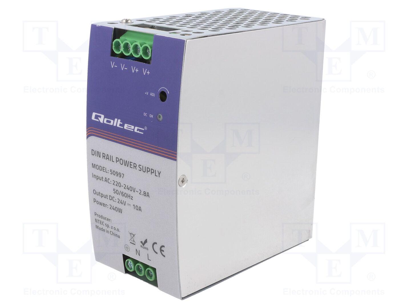 QOLTEC 50997 DIN-kiskoon asennettava kytkentävirtalähde 240W 24VDC 10A
