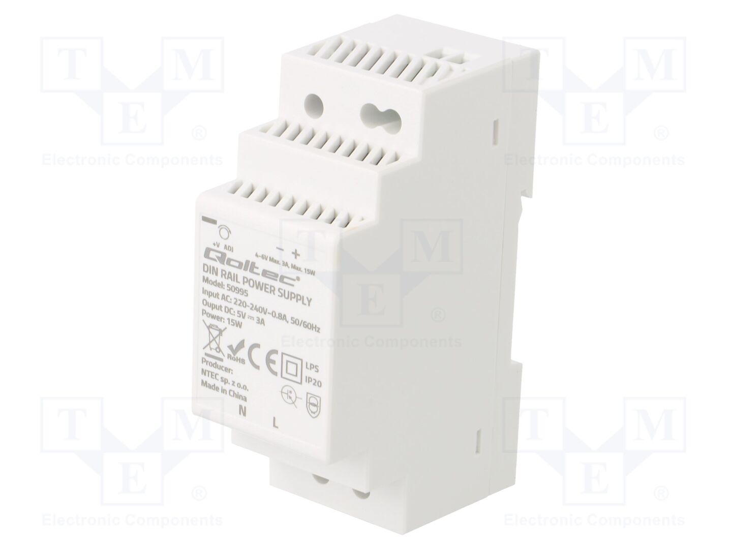 QOLTEC 50995 DIN-kiskoon asennettava kytkentävirtalähde 15W 5VDC 3A