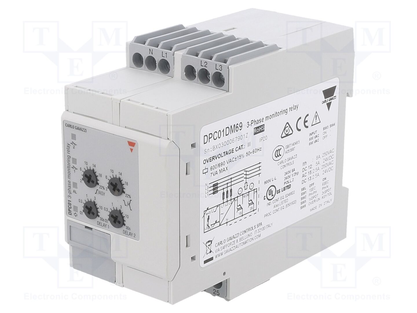CARLO GAVAZZI DPC01DM69 Valvontarele DIN-kiskoasennus