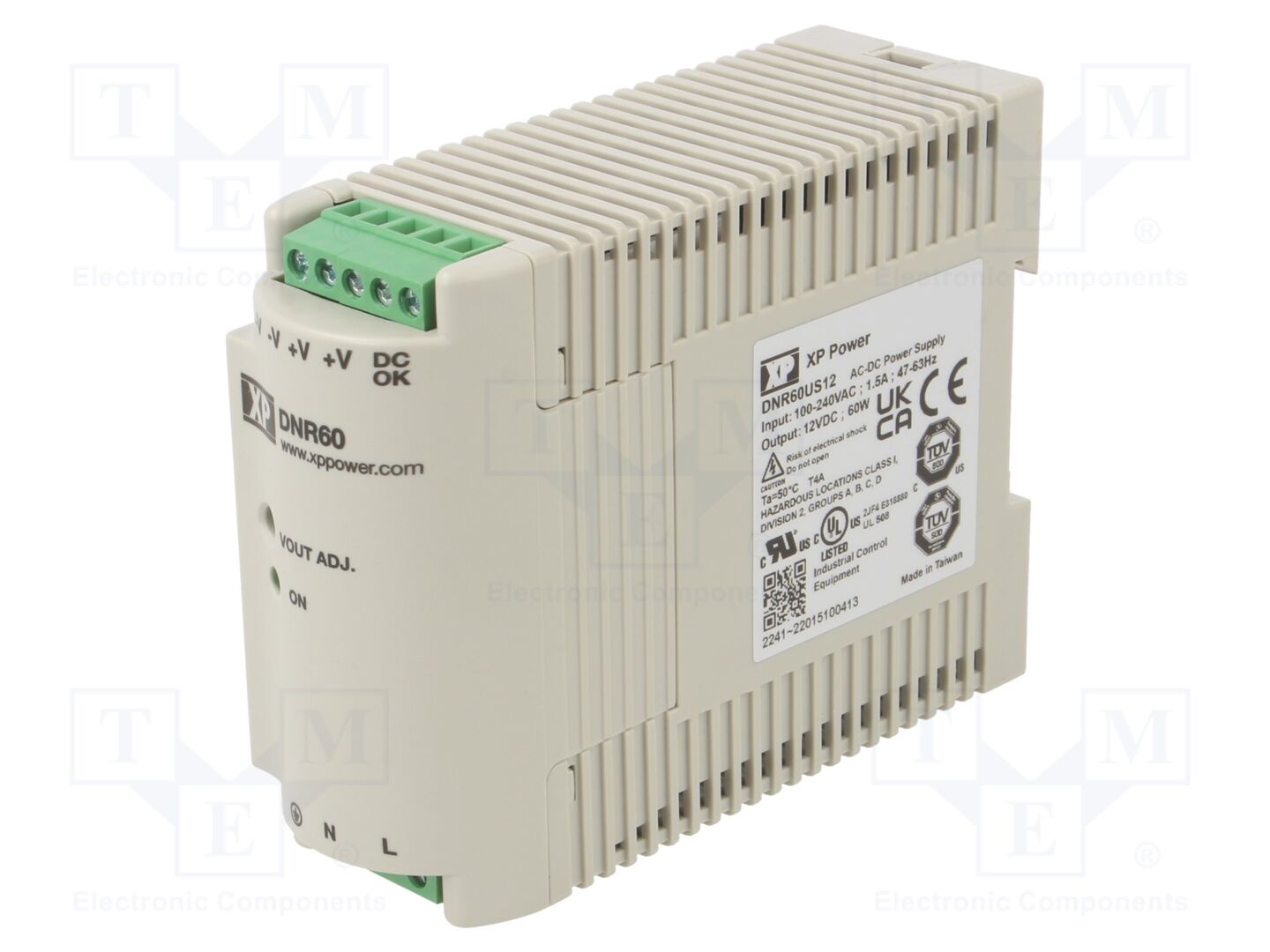 XP POWER DNR60US12 DIN-kiskoon asennettava kytkentävirtalähde 60W 12VDC