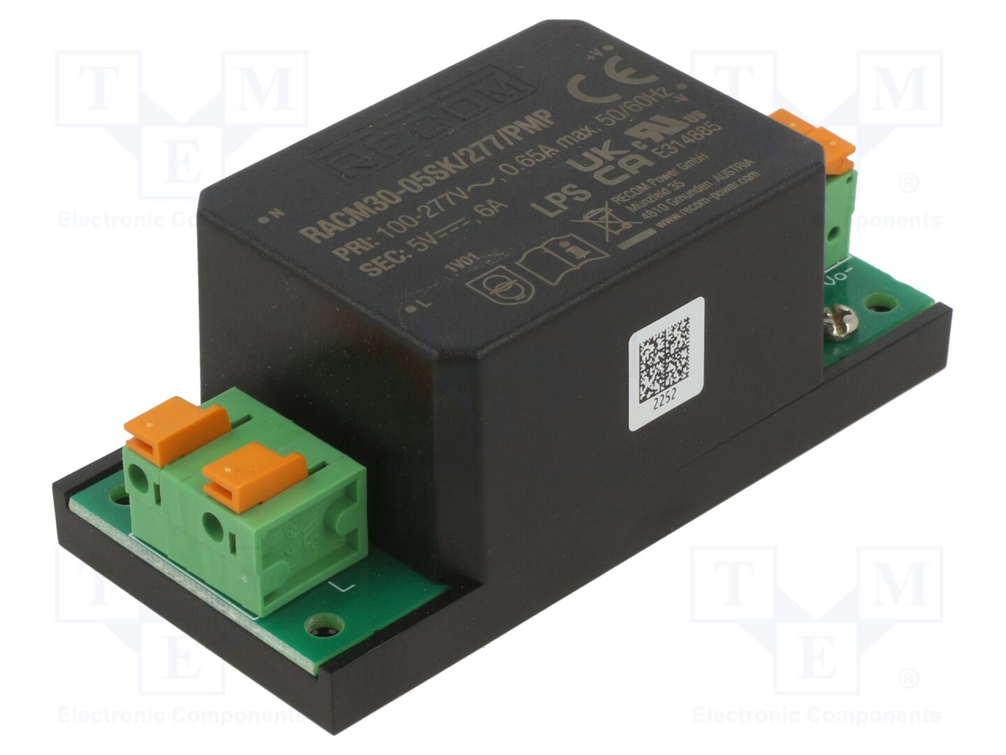 RECOM RACM30-05SK/277/P Sisäänrakennettu kytkentäsähkönsyöttö 30W 5VDC 6000mA