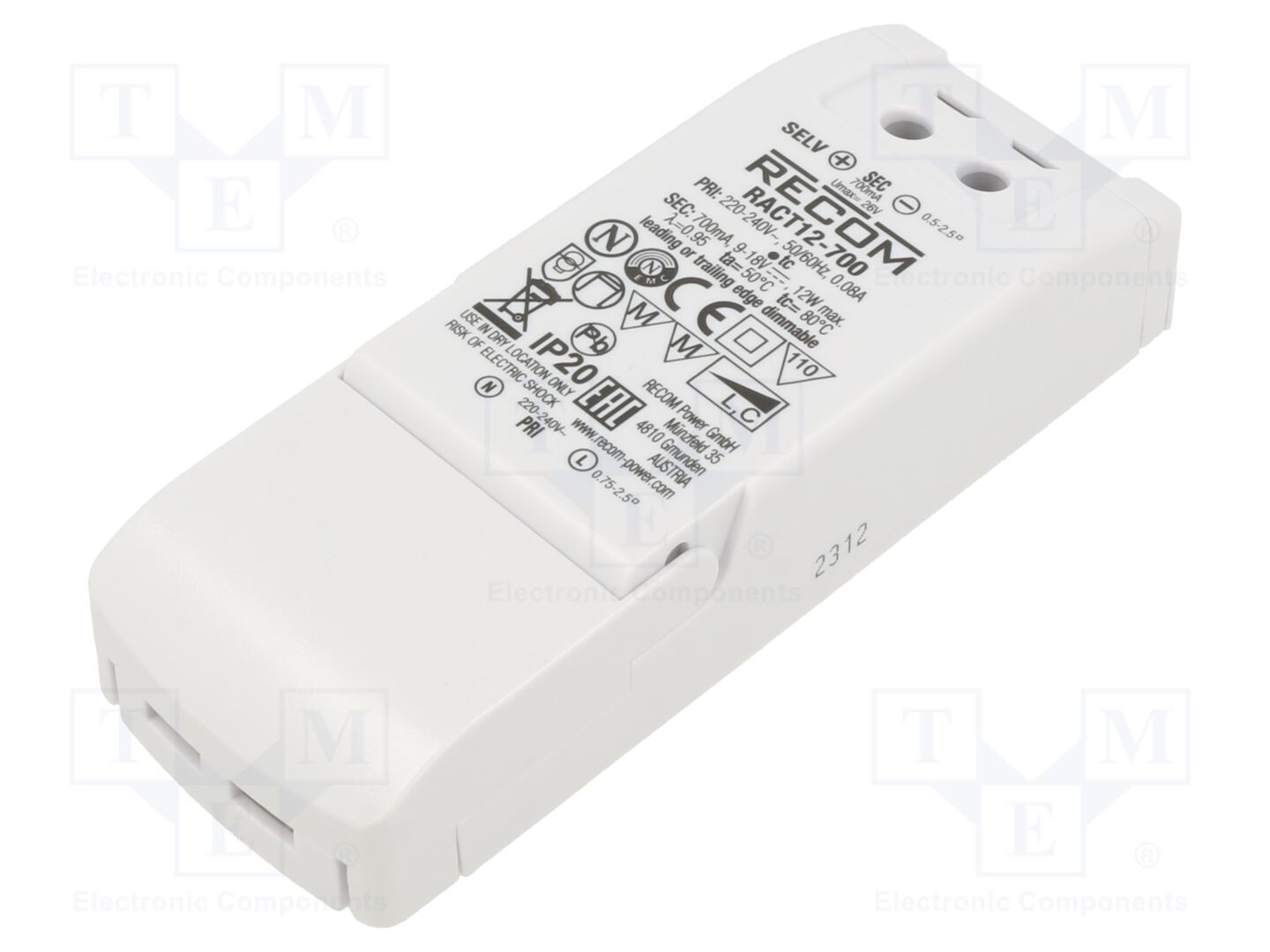 RECOM RACT12-700 LED-virtalähde 12W 700mA 9-18VDC